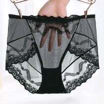 1-2 pieces of black plus size medium and high waist panties Female sense lace mesh seamless transparent ladies briefs