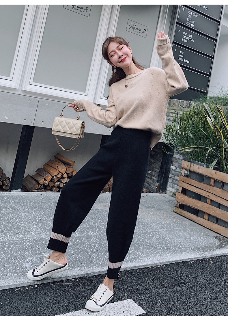 毛线裤外穿针织坠感阔腿裤秋冬直筒宽松小脚萝卜裤子女束脚裤