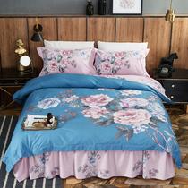 Four-piece set of cotton twill active bed skirt bedspread Bedding set 1 5 beds 1 8m cotton with inner Li fixed