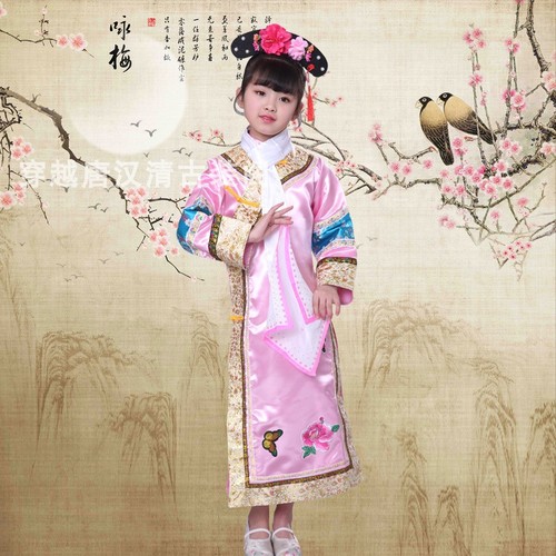 Children's ancient chinese qing dynasty princess cosplay costume dress girls drama huanzhu gege cosplay dresses in Qing Dynasty