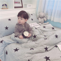 (Naked sleeping artifact) Cotton knitted cotton four-piece set Printed small fresh Tianzhu quilt cover fitted sheet for infants and young children