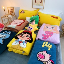 (Yan control)ins Vintage Desai velvet four-piece set net Red cartoon high quality milk velvet autumn and winter warm duvet cover