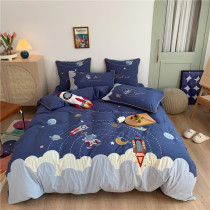 (Cotton washed cotton)Net red washed cotton four-piece ins can be salt can be sweet cartoon small fresh cotton quilt cover