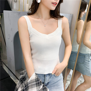 Suspender new Shoulder-exposed sexy ice silk knitting vest summer