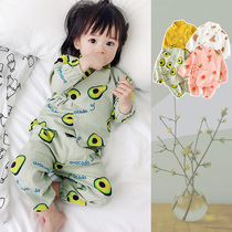 Baby Home suit ins Korean avocado spring and autumn Korean lace pajamas 0-1-2 year old baby monk suit