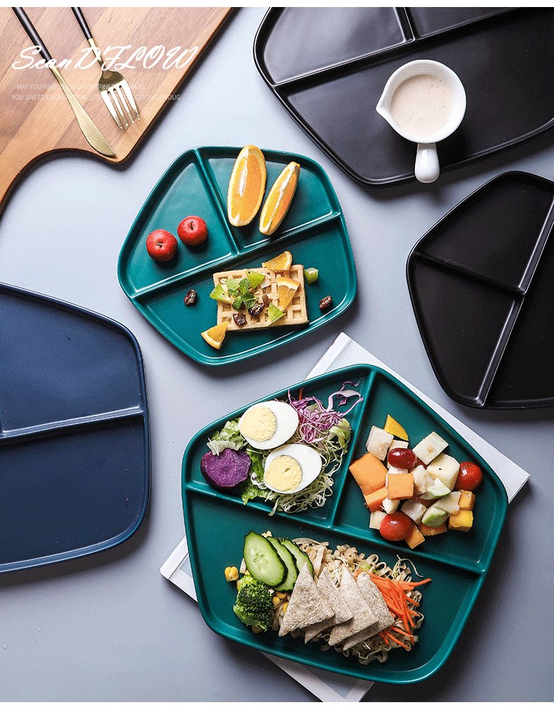 陶瓷分格餐盘家用健身减肥餐专用餐具分隔盘子定量减脂餐盘一人食