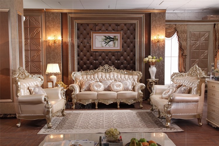新古典实木真皮沙发欧式香槟双面雕花大沙发客厅豪华沙发组合特价