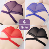 Panties womens summer Japanese incognito sexy girl hollow solid color thin low waist thin belt mesh nude briefs