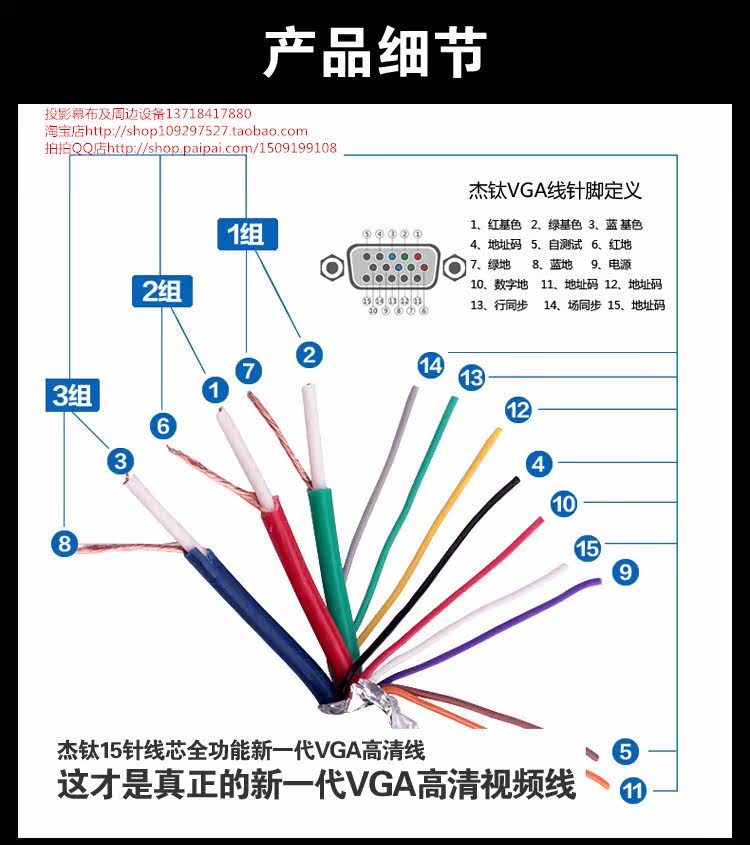 清仓处理 vga信号线 延长线投影机连接线 高清屏蔽专用视频数据线