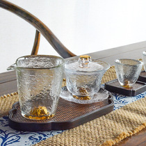Glass Kung Fu Small Tea Cup Three only cover Bowl Japan Style Hammer Mark Justice Cup Office Whole Set Tea Kit Gift Box Suit