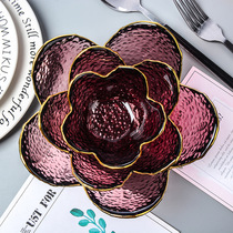 ins wind handmade Phnom Penh flower glass bowl flavor plate Household salad bowl Fruit dessert bowl Dessert plate