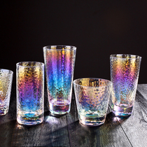 Rainbow ion plating hammer pattern glass Crystal glass water cup Teacup Beer cup Juice cup Drink cup Household