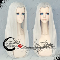 (Green ink cos wig) silver gray mechanism beauty sharp three-dimensional bangs three ancient wind long straight hair
