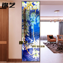 Customized black stainless steel carved glass screen partition wall double-sided light transmittance decorated modern minimal basalt living room
