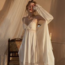 coy kiss silk sexy pajamas womens spring and autumn mid-length large size silk nightdress set with chest pad suspenders