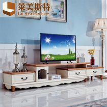 Mediterranean style retractable TV cabinet solid wood floor cabinet tea table TV cabinet living room combination American furniture