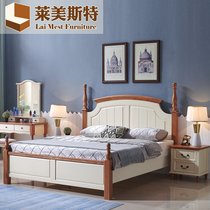 Mediterranean style full solid wood bed 1 8 m 1 5m double bed master bedroom wedding bed American furniture Roman column