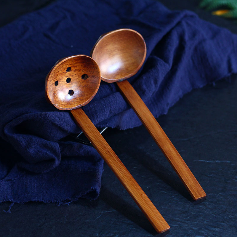 Household soup spoon wooden colander hot pot spoon Misan ramen restaurant special soup spoon set turtle shell soup spoon no colander