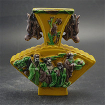 Qing Dynasty three-color relief figure eight fairy figure vase antique antique antique antique antique porcelain old goods collection classical decoration