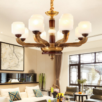 New Chinese style living room chandelier Duplex building Villa hall household imitation mahogany light luxury chandelier Atmospheric simplicity