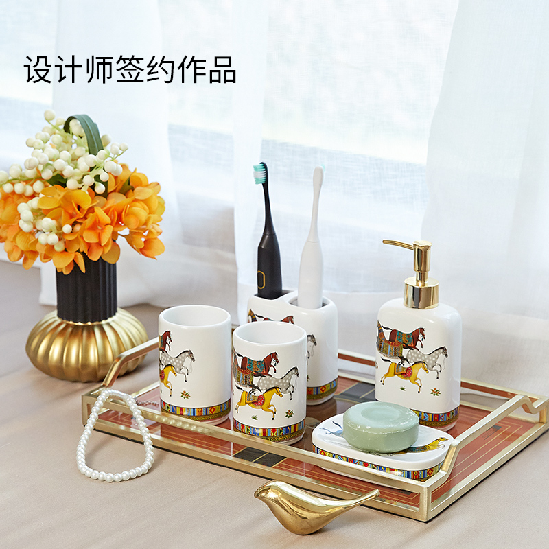 Creative set ceramic sanitary ware has five horses bathroom furnishing articles decorations practical European example room toiletries suits for