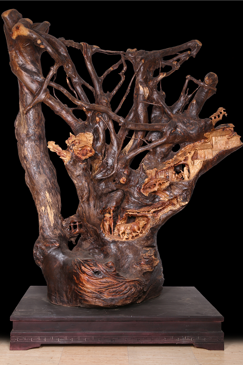 典艺阁香樟木《乡韵》木雕记忆里的家浓浓的乡情实木根雕大型摆件