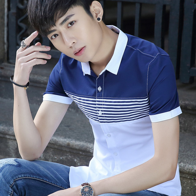 ເສື້ອເຊີດນັກຮຽນ Summer Slim-fitting trendy no-iron half-sleeved fashion shirt men's short-sleeved casual shirt Korean version