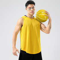 American double-sided wearing hooded sweatshirt speed dry man training basketball running vest sport even cap sleeveless T fitness clothes