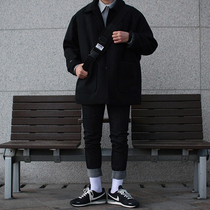 Mens wool coat Mens long Korean version loose British style winter thickened cashmere student wind coat Mens coat