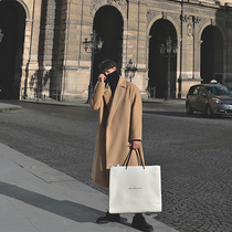 Winter wool coat mens long over-the-knee loose no buckle Korean version of cashmere coat mens thickened coat mens coat