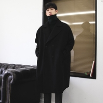 Mens wool coat Mens long over-the-knee British style loose large size Korean version of the trend trench coat thickened winter coat
