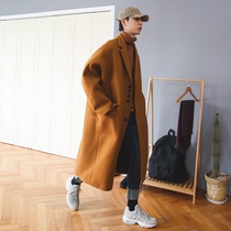 Mens wool coat Mens long over-the-knee Korean version of the trend large size loose fat plus windbreaker Mens cashmere jacket