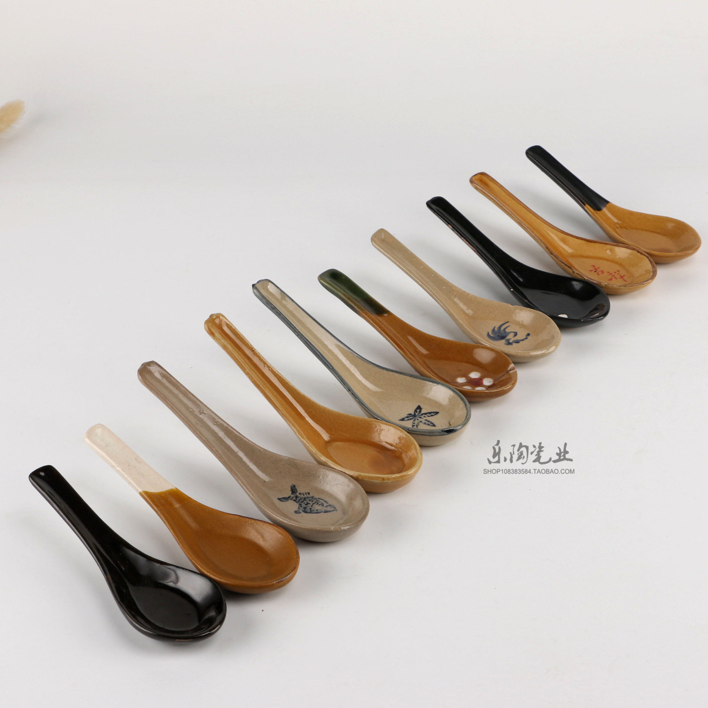 方勺子米饭勺子土陶餐具土陶勺子小汤勺粗陶餐具勺子