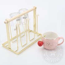 Stainless Steel Wood Handle Cup Shelf Converse Hanging Shelf Nordic Style Creative Living Room Iron Art Drain Cup Rack Kitchen containing shelf