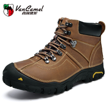 West Domain Camel Cotton Shoes Men Winter Plus Suede Warm Head Layer Cow Leather Waterproof Outdoor Sports Casual High Help Leather Shoes