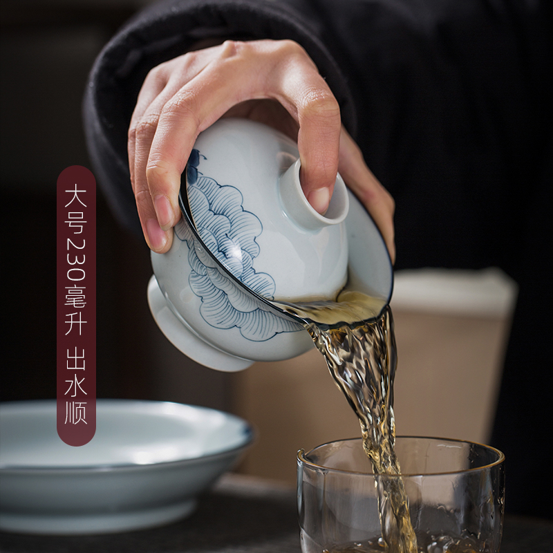 Hand - made tea tureen large single kung fu tea set jingdezhen porcelain ceramic three bowl cups under the glaze color