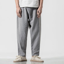 2019 spring and summer models Chinese style layshi retro cotton and hemp oblique lapel pants mens casual fairy ancient style solid color pants
