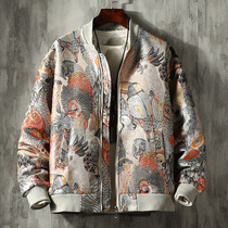 Mens Chinese style new embroidered jacket autumn large size baseball suit Mens slim jacket youth trend mens clothing