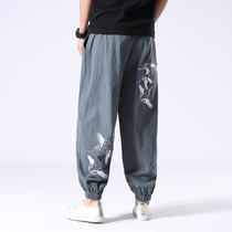 Spring and summer new lantern bundle footprints flower pants Chinese style mens retro ethnic style plus size casual pants trend