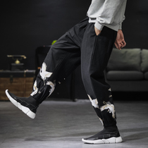 Chinese style mens casual pants fashion large size loose trousers mens 2019 autumn new printing retro mens pants trend