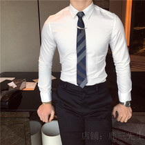 Mens spring Korean slim-fit shirt Business casual mens small collar shirt white youth British long-sleeved shirt men