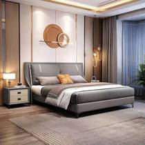 Bed modern minimalist 1 5 meters double master bedroom Italian light luxury 1 8 single technology fabric bed solid wood storage bed