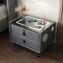 Modern minimalist slate bedside table smart wireless charging fingerprint lock multi-functional Italian light luxury locker with lights
