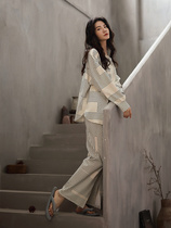 Sandro Mocoloni Full cotton High feeling sleepwear woman autumn winter streaks Lazy Wind can be worn outside the home suit