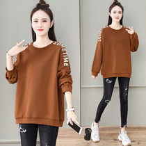 Womens loose Korean version 2021 spring new foreign style Joker long sleeve letter round neck casual coat fashion tide