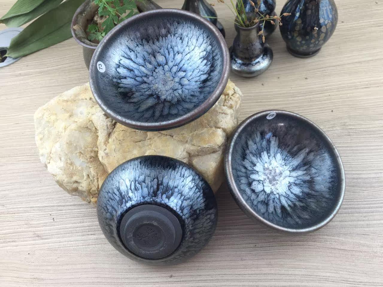 连宏达建盏银油滴菊花百花盏品茗功夫喝茶杯铁胎原釉直销 包邮_7折