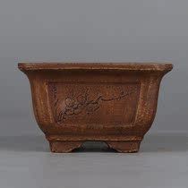 Imitation of the Cultural Revolution Gu Shaopei made Yixing purple sand plum bamboo square flowerpot multi-meat miniature flowerpot small bonsai Basin