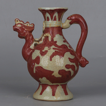 Imitating the glaze red carved unicorn pattern weathered teapot in the Yuan Dynasty