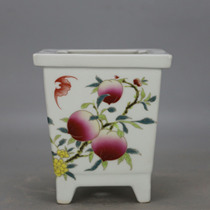 Retro style pastel gold peach pattern small four-legged flowerpot antique antique collection calamus potted porcelain pots