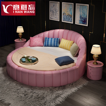Modern simple round bed double bed leather large and small apartment master wedding bed light luxury round sex hotel princess bed